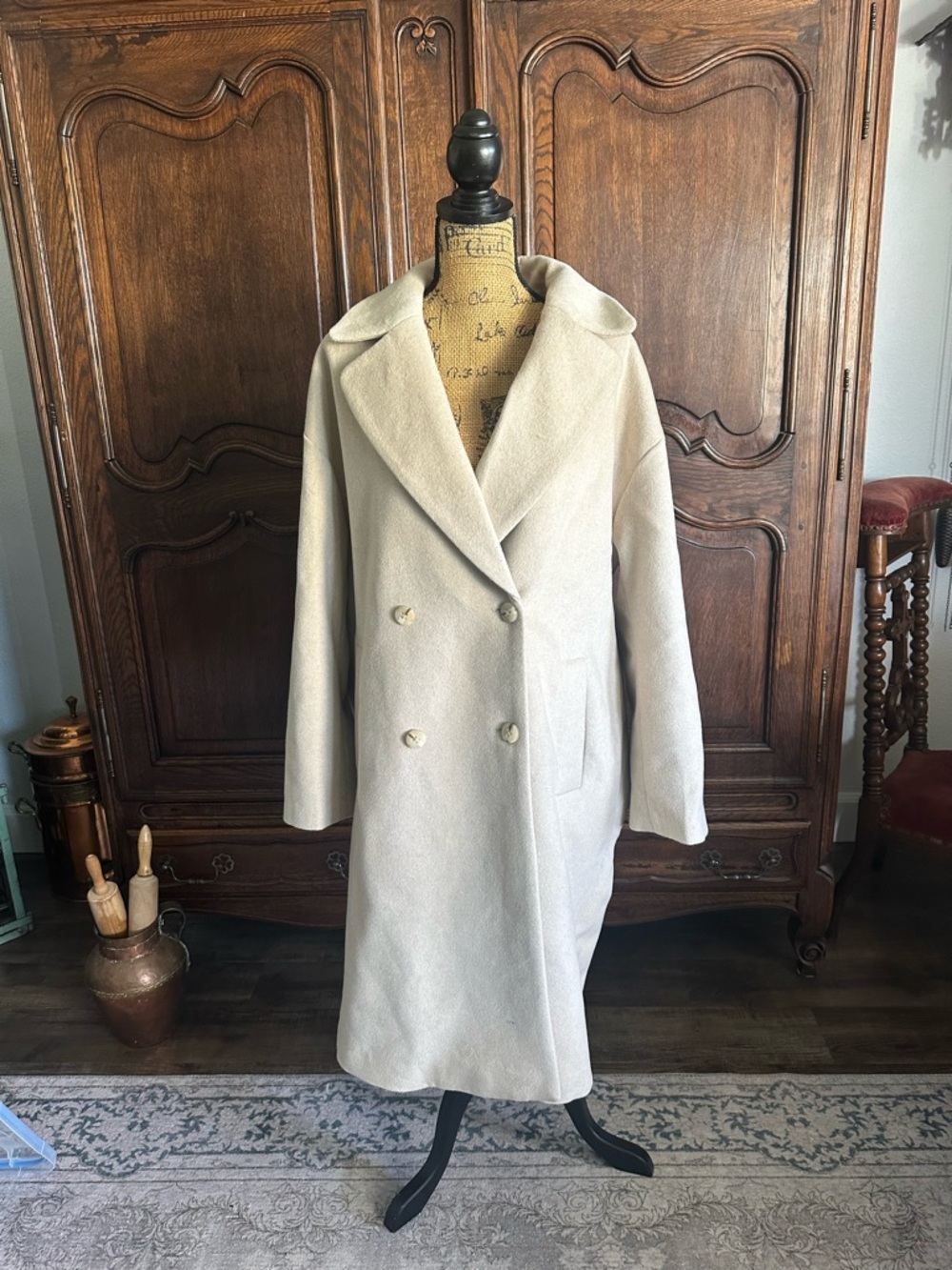Ann Taylor Cream Double-Breasted Coat